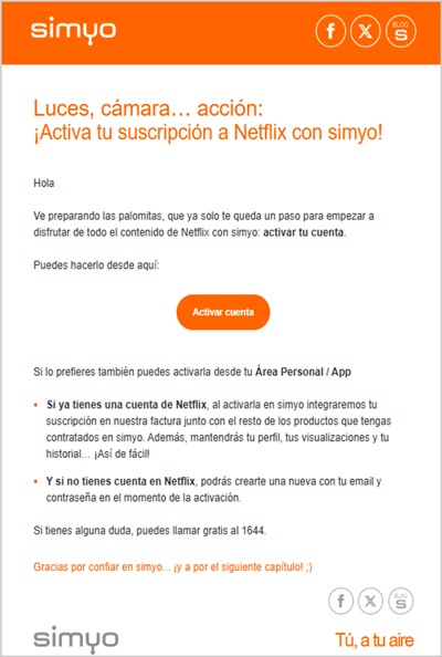 Imagen de un email para activar la suscripción de Netflix