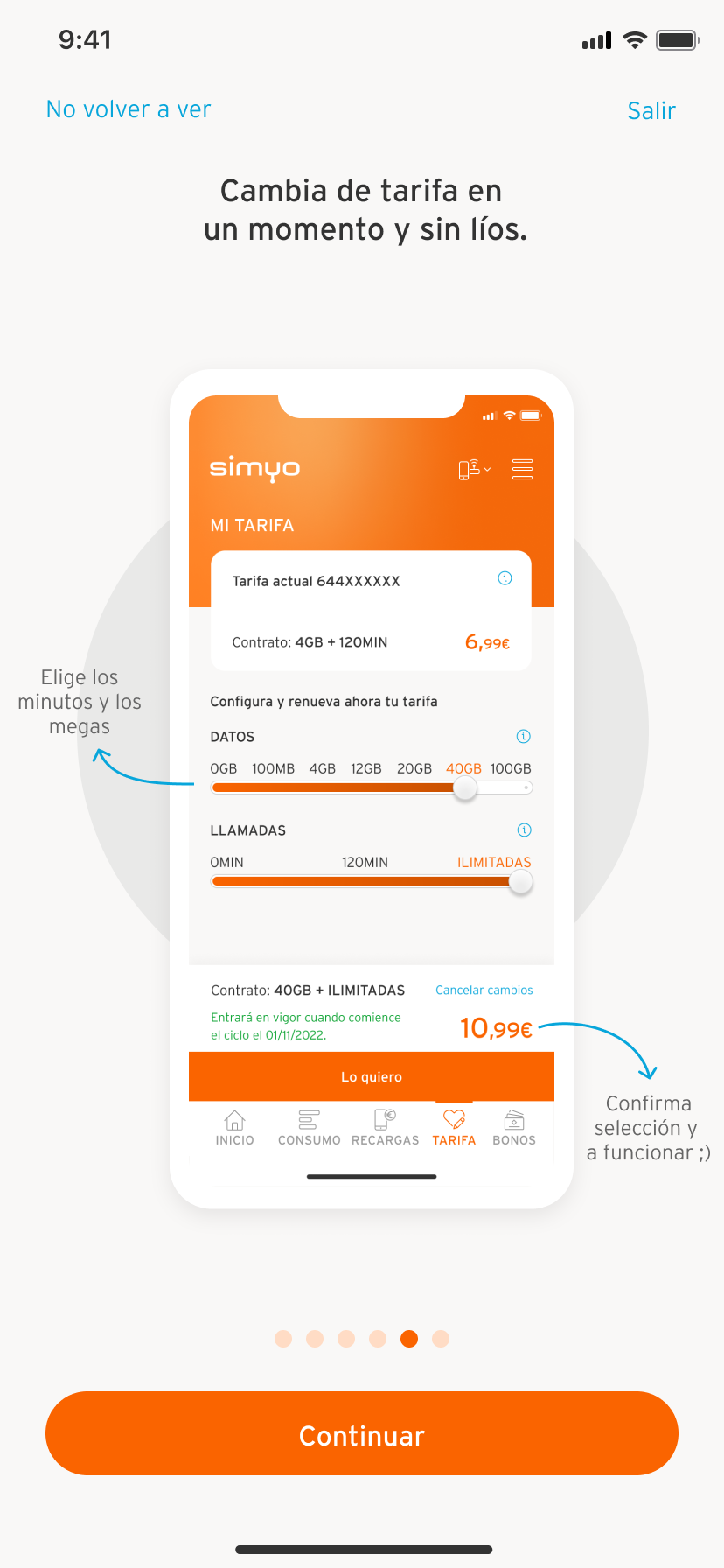 Muestra pantalla de la APP móvil de Simyo en la sección de consulta tus facturas